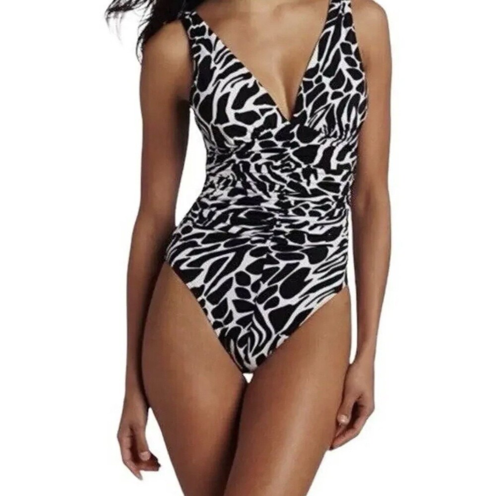 Miraclesuit Sonatina Women's One-Piece Swimsuit Rouched Zebra Animal Print Sz 14